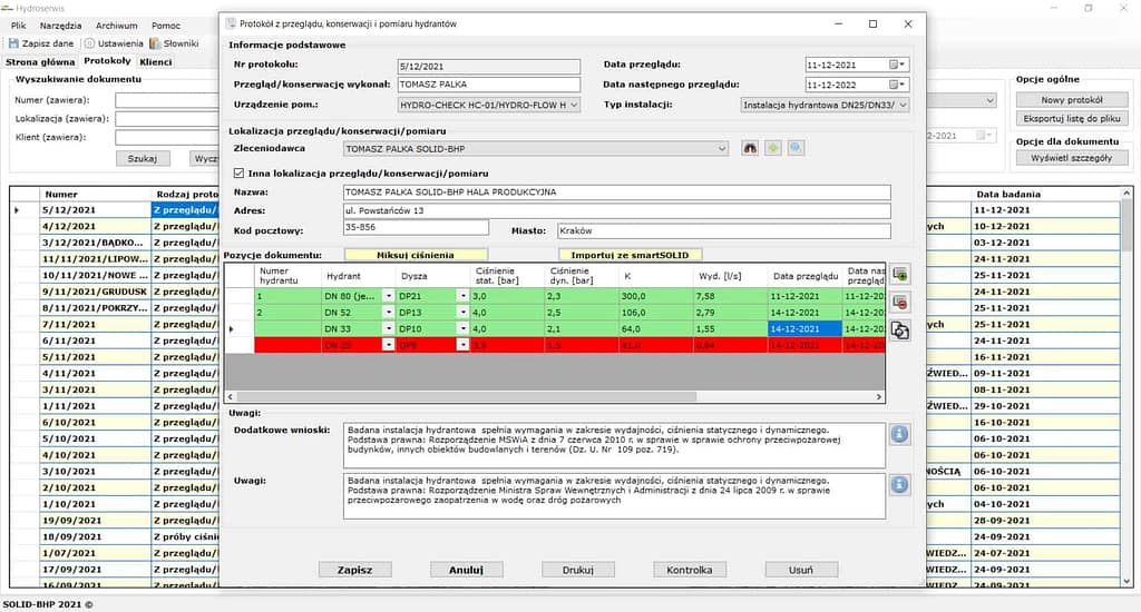 Program do badania wydajności hydrantów.